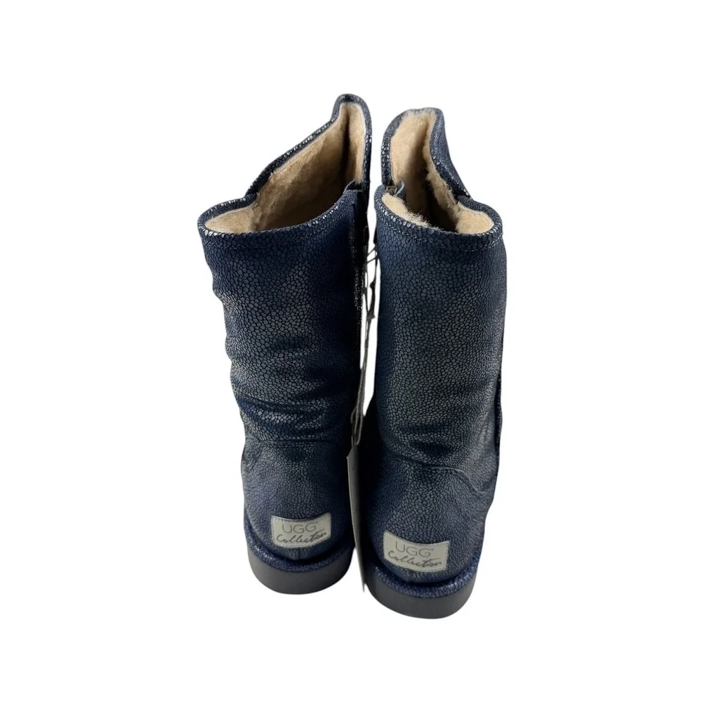 UGG Collection Abree Short Stingray Boots Women 11 Blue Shearling Italy 1009206
